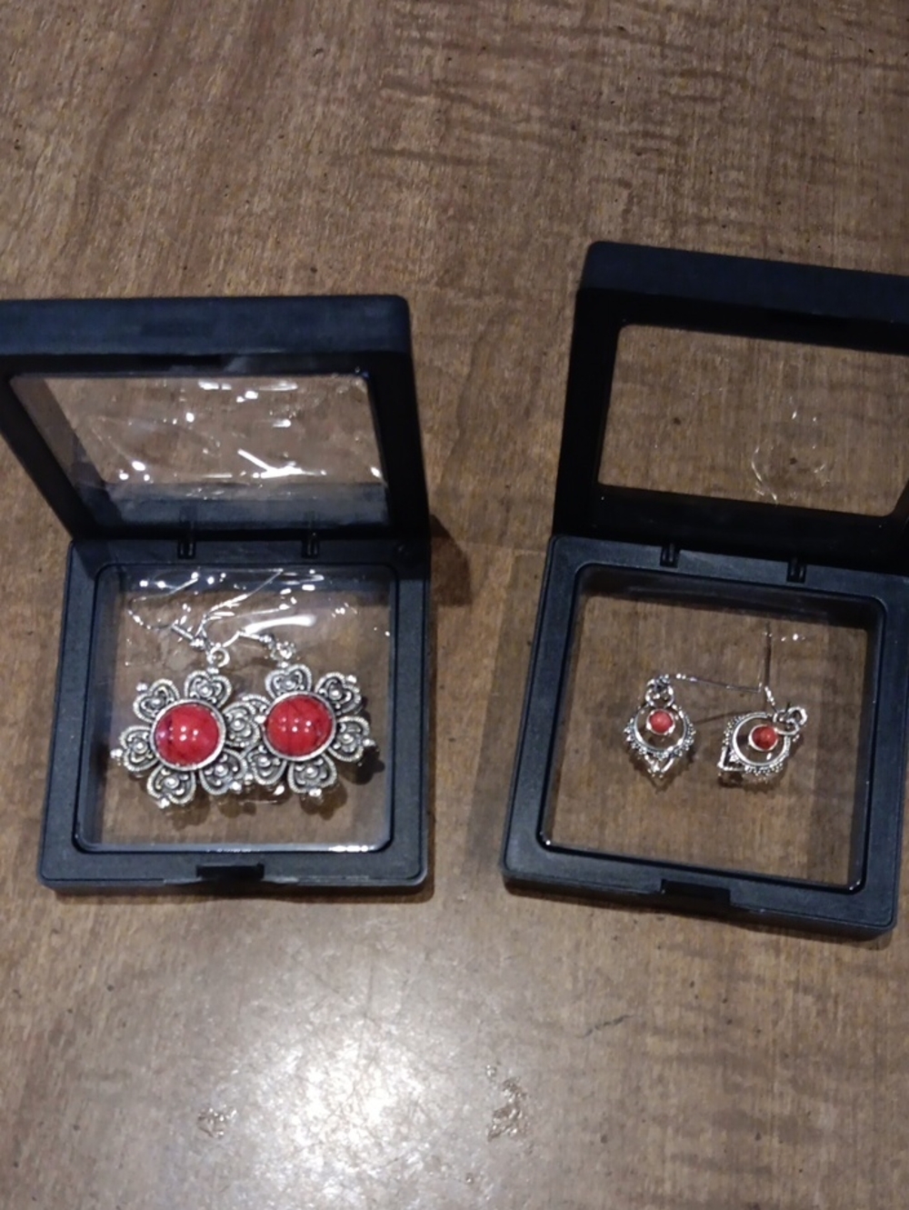 Silver-Tone Floral Red Stone Earrings Set - Women Jewelry